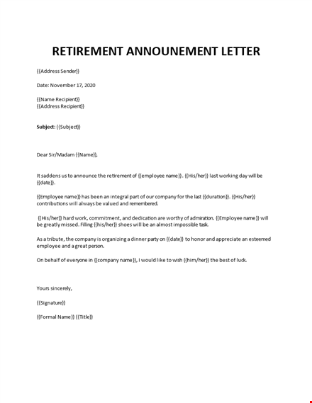 sample retirement letter template