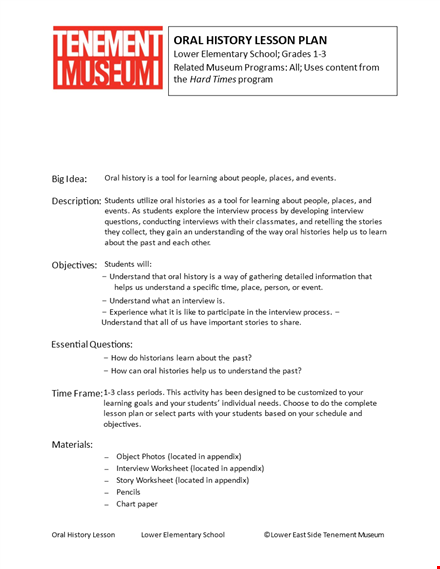 elementary history lesson plan template