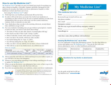 medication schedule template - organize your medicine intake template