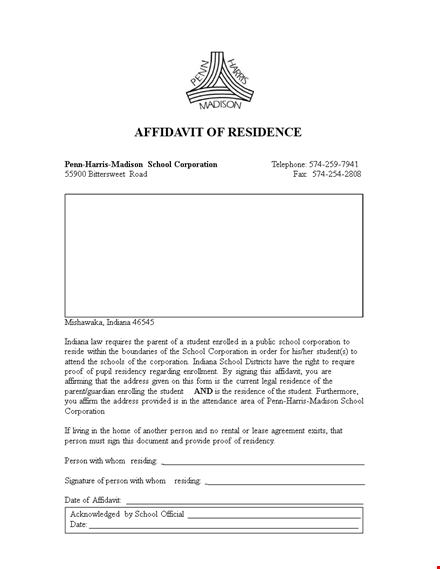 proof of residency letter for school: affidavit for student, person, corporation template