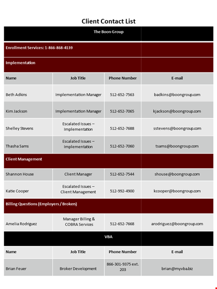 client contact list template template