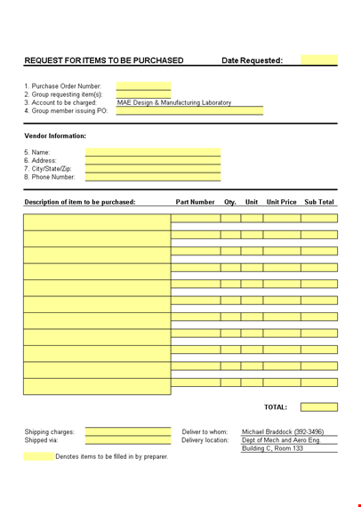purchase order request form excel format template