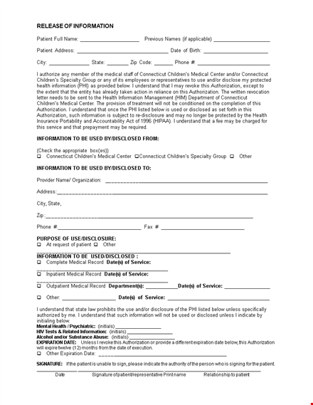 authorize medical information disclosure | patient release form template