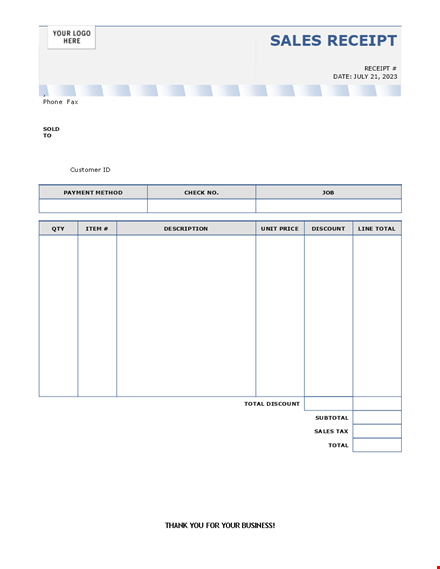 sample sales receipt template in word template
