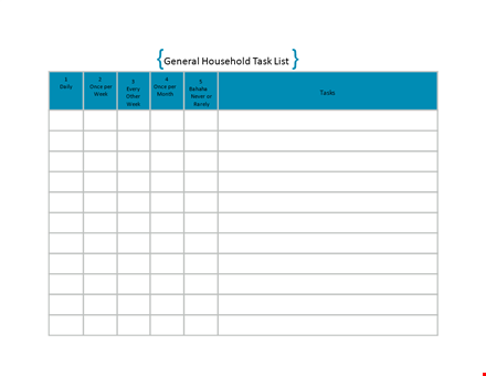 general household task list template template