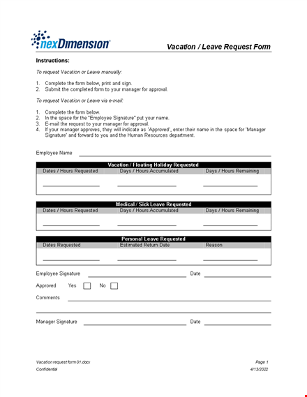 request vacation leave | manager signature | hours requested template