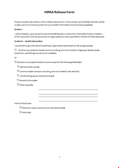 hipaa release form template