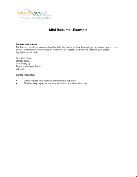 mini resume example template