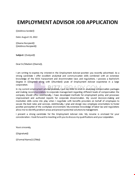 hr advisor job application template