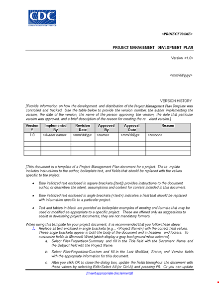 project management development plan template