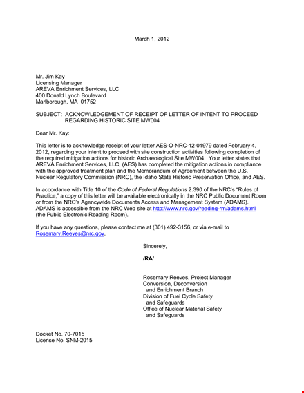 property receipt acknowledgement - enrichment historic letter template