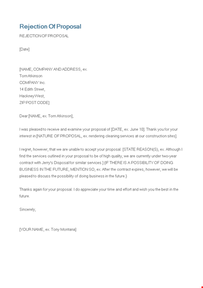 construction offer refusal letter template