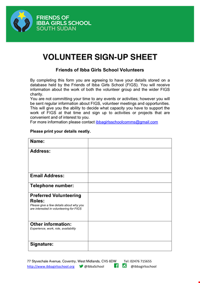 figs volunteers form template