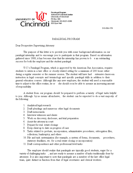 prospective attorney letter head - legal paralegal student program template