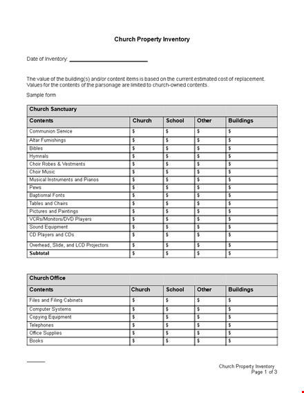 church property inventory template