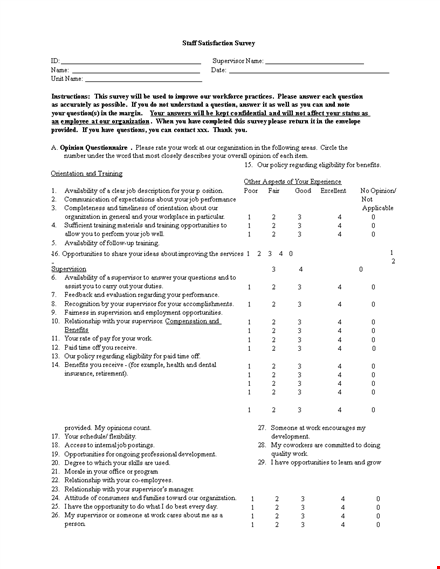 improve staff satisfaction with training: organization & supervisor survey template template