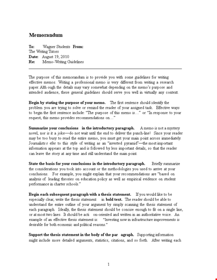 free business memo template - writing paragraph example template