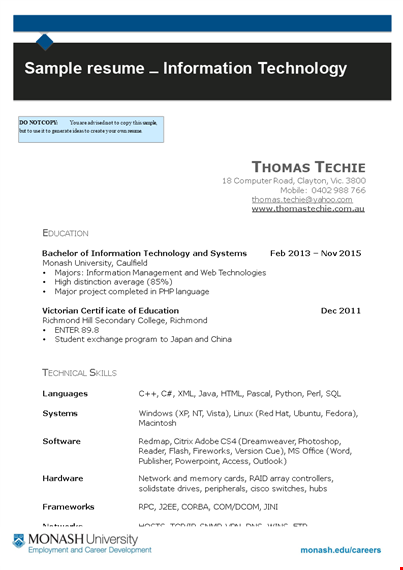 information technology professional resume template