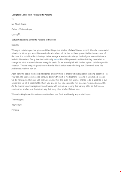 letter of complaint to parents template