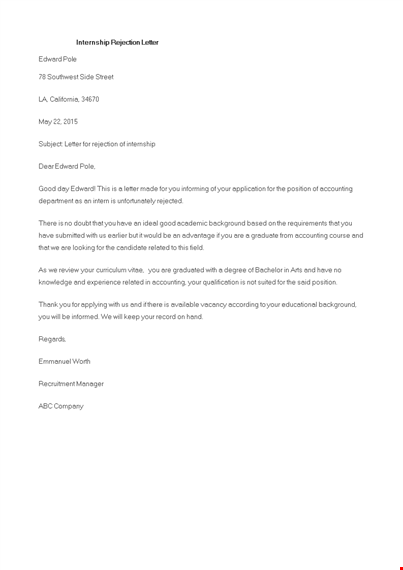 edward's internship rejection letter - accounting internship template