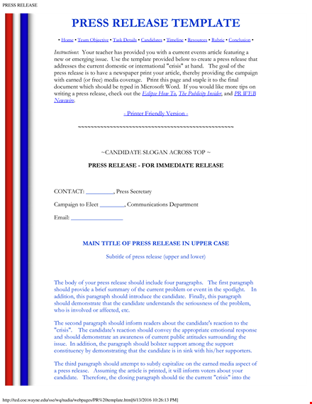 winning press release template for your candidate template