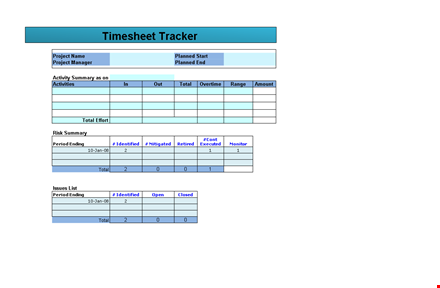project timesheet template - easily track total hours and planned period summary template