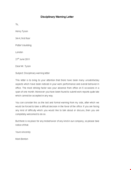 employee warning letter for office template