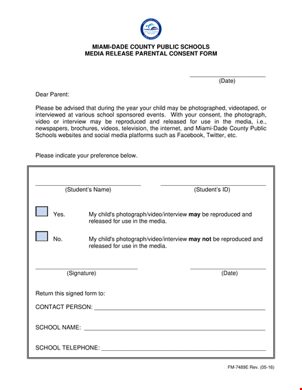 school media release form template template