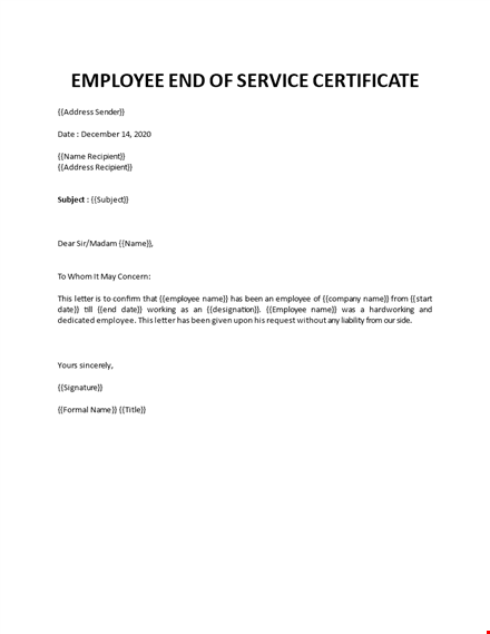 employee end of service certificate template