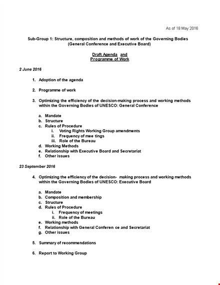 draft agenda and programme of work for general group conference and working delegations template