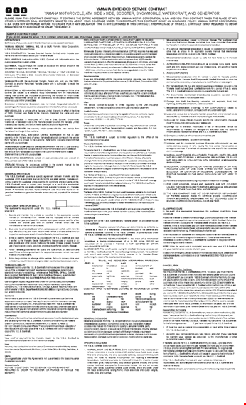 sample extended service contract for yamaha vehicles template