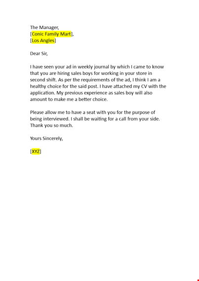 application for employment as sales boy template