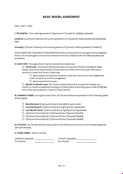rental agreement template template