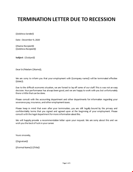 termination letter recession template