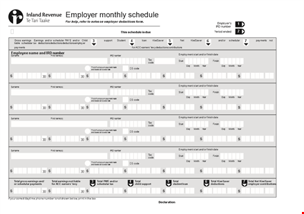 employee monthly schedule template template