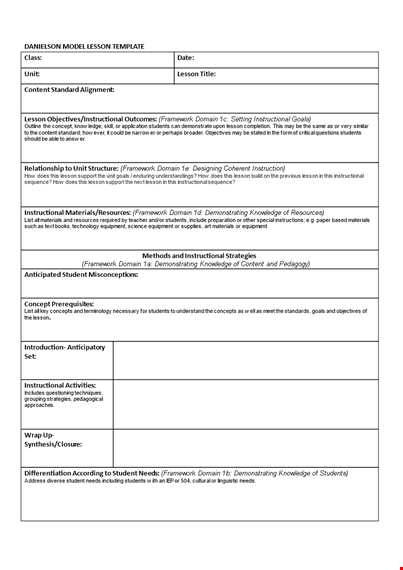 lesson plan template | instructional framework for students template