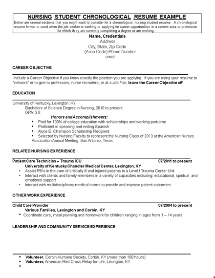 nursing student resume | gain an edge with a chronological format | lexington template