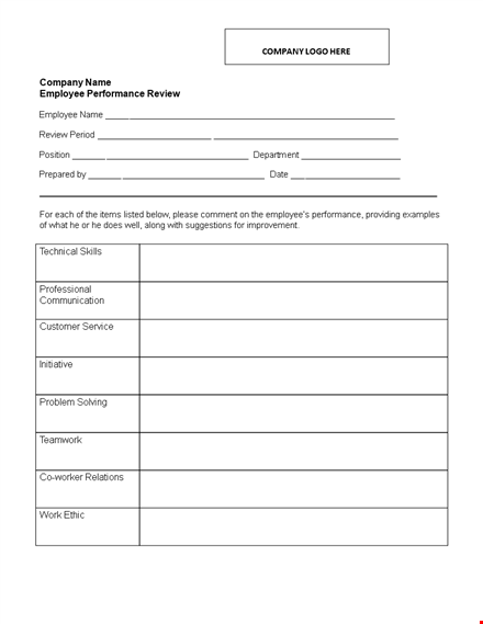effective performance review examples for employee evaluation period template