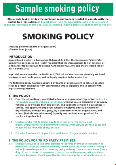 smoking policy for employees - organizational smoking policy | download pdf template