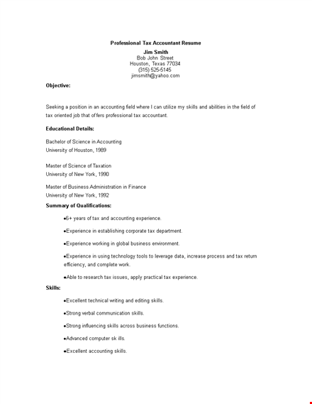 professional tax accountant resume template