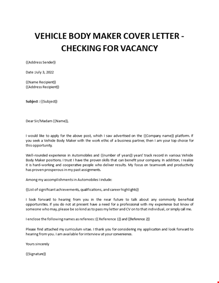 vehicle body maker cover letter template