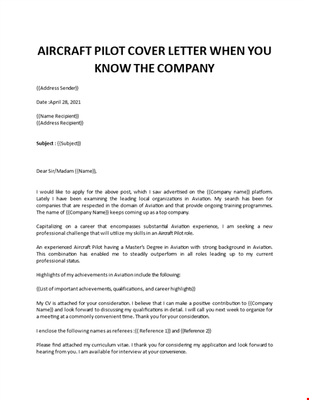 aircraft pilot cover letter template