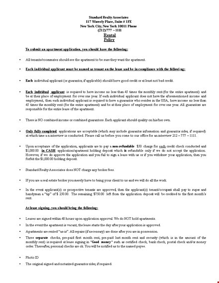 generic apartment rental application form template