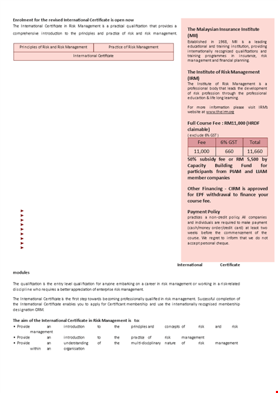 risk management training certificate template