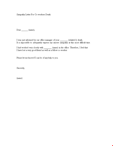 sympathy condolence letter for office and death template