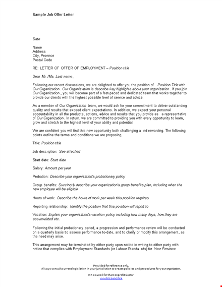 sample job offer letters template