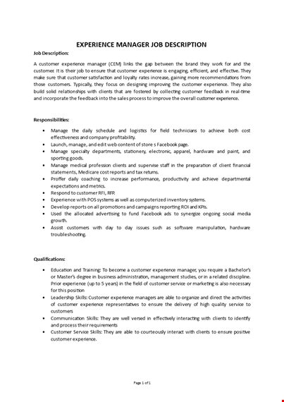 customer experience manager job description template