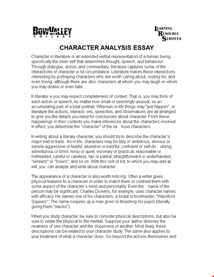 character analysis essay template