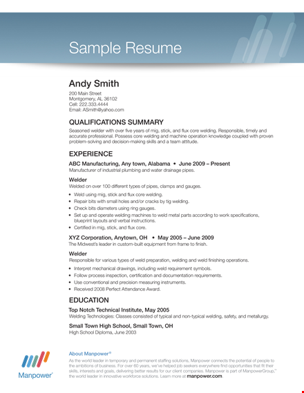 professional welder resume layout example | manpower optimization template