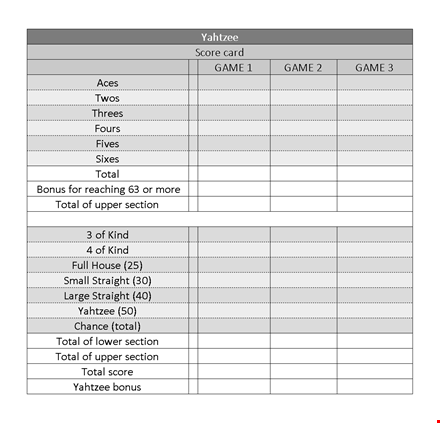 yahtzee score sheets - record scores, totals, and sections | yahtzee template